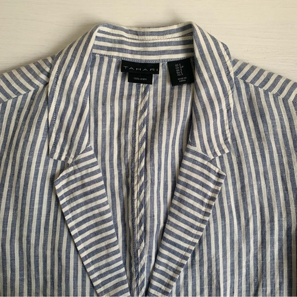 Tahari Linen Striped Blazer Size S - Picture 2 of 6